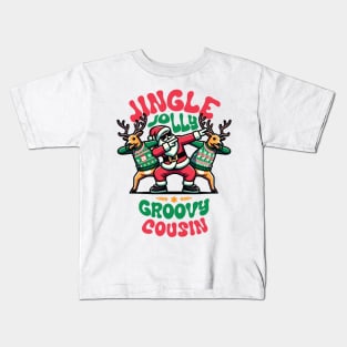 Cousin - Holly Jingle Jolly Groovy Santa and Reindeers in Ugly Sweater Dabbing Dancing. Personalized Christmas Kids T-Shirt